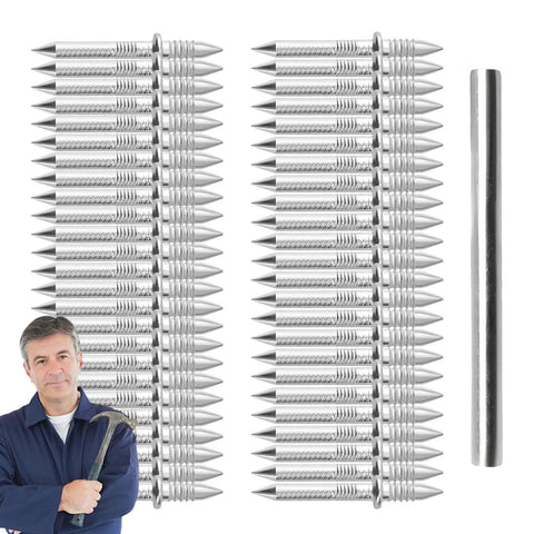 Double Head Socket Nails 100 Piece Set with Threaded Security Screws and Installation Kit shown with carpenter.