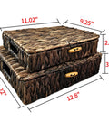 Natural Water Hyacinth Wicker Storage Baskets With Lids Set Of 2 shown stacked with dimensions labeled