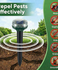 Solar Powered Ultrasonic Mole And Gopher Repeller Pack Of Four Waterproof Outdoor Pest Deterrents overview with pest images