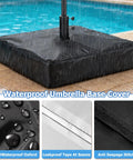 Patio Umbrella Base Cover For Square Stands Heavy Duty 600D Waterproof Anti UV Weatherproof Cover Only 30 Inch By 30 Inch By 5 Inch Black Fits Most Square Bases in rain by a pool.