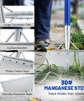 Beast Of A Heavy Duty Snow Shovel With 52 Inch Adjustable Handle All Season Ice Scraper Garden Tool Steel Blade For Snow Removal Driveways And Sidewalks Ergonomic Design shown in detail with manganese steel blade and auxiliary brackets for durability.