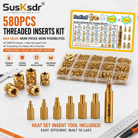 Heat Set Threaded Inserts Kit With Knurled Brass Inserts Sizes M2 And M25 And M3 And M4 And M5 And M6 For 3D Printing And DIY Projects