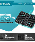 Magnetic Nut Driver Set 16-Piece Long 6-Inch Shank For Impact Drill in durable storage bag with organized layout.