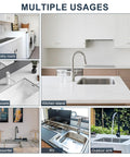 Silicone Sink Splash Guard Mat For Faucet Base Water Catcher Draining Pad That Fits Around The Sink Keeps Counters Dry From Splash Free Grey Rubber Drying Mat For Kitchen And Bathroom Countertops in various settings.