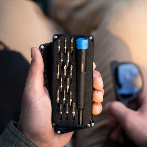 Minnow Driver Kit Pocket Sized Screwdriver And Portable Bit Set For On The Go Fixes A Handy Tiny Tool Kit shown in a hand