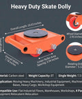 Image of Eight Ton Heavy Duty Machinery Skate Dollies 4 Pack with smooth 360 degree rotation and low profile carbon steel wheels.