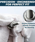 Gloved hand holding Stainless Steel Carriage Bolt Kit 1/4-20 x 2 Inch with Round Head, showing smooth threading and precision fit.