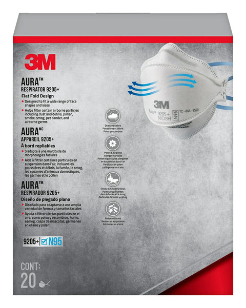 Packaging of Particulate N95 Respirator 9205 Flat Fold Lightweight Non Valved 20 Count Pack NIOSH Approved 95 Percent Filtration