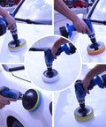 6 Inch Car Polishing And Buffing Sponge Pads Kit With Wool Bonnet Pads For Household Electric Drill And Auto Polisher Includes 8mm M14 Drill Adapter 11 Piece Set For Washing Cleaning Waxing Dusting And Scratch Removal in use on car