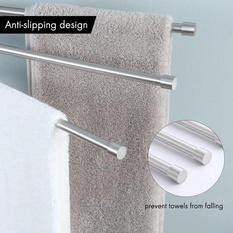 Super Sturdy Heavy Duty Swing Out Swivel Towel Rack For Bathroom With Four Arms Holds Multiple Towels Space Saving Wall Mount Brushed Stainless Steel Construction, anti-slipping design preventing towels from falling.