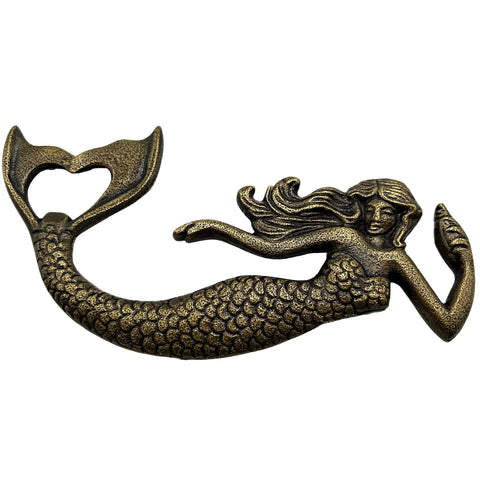 Heavy Duty Cast Iron Mermaid Bottle Opener For Beach House Kitchen Decor, Totally Rad Nautical Bar Essential, Thick Cast Metal Cap Lifter With Killer Coastal Design, Seven Inches, detailed mermaid design.