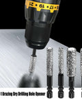 Upgrade Your Drill Game With This Hot Hexagonal Granite And Concrete Hole Saw Kit Featuring Enhanced Cooling Wax For Extended Lifespan Plus Integrated Polishing Handle For Smooth Profiling On Tough Projects. 2-in-1 brazing dry drill hole opener set, 8mm-12mm, for granite and concrete