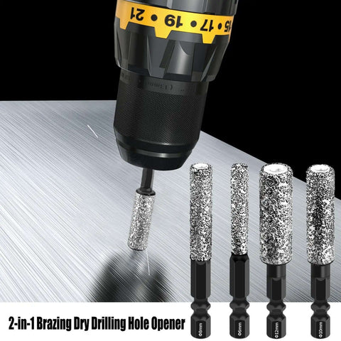 Upgrade Your Drill Game With This Hot Hexagonal Granite And Concrete Hole Saw Kit Featuring Enhanced Cooling Wax For Extended Lifespan Plus Integrated Polishing Handle For Smooth Profiling On Tough Projects. 2-in-1 brazing dry drill hole opener set, 8mm-12mm, for granite and concrete