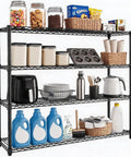 Solid Build Top Tier Heavy Duty Four Tier Metal Wire Shelving Rack With Rust Resistant Powder Coated Steel Frame For Tough Garage Storage And Apartment Setup filled with jars and cleaning supplies.