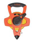 Hi Viz Orange Fiberglass Tape Measure Reel With One Hundred Foot Long Tape One Half Inch Wide Blade Yellow Clad Finish Heavy Duty Measuring Tool For Job Sites And Home Projects Easy Read Measurements, front view