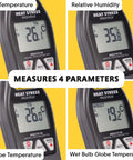 Handheld Heat Stress Monitor With WBGT Globe Temperature And Humidity Readouts For On Job Sites And Gyms, Air Temp Readout