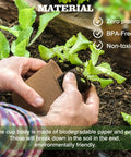 Hands placing a seedling into soil with a 3.15 inch biodegradable peat pot, part of the 40 Pcs 3.15 Inch Eco Friendly Biodegradable Peat Pots Seedling Starters Kit With 10 Labels For Flowers Vegetables Tomatoes Saplings And Herbs Germination Trays Khaki, surrounded by young plants.