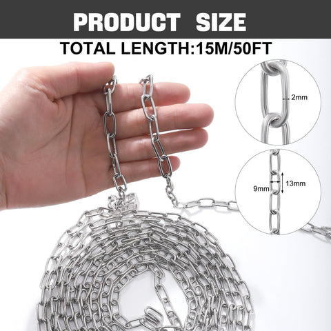 Stainless Steel Hanging Chain Light Duty For Home And Outdoor Camping Go To Workhorse Jack Chain 50 Ft Long 2mm Thick Durable Corrosion Resistant Utility Link Everyday Use