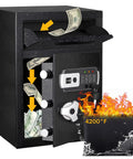 Front Drop Slot Deposit Safe Fireproof With Digital Combination Anti Fishing Safe Box shown with open drop slot and flame resistance