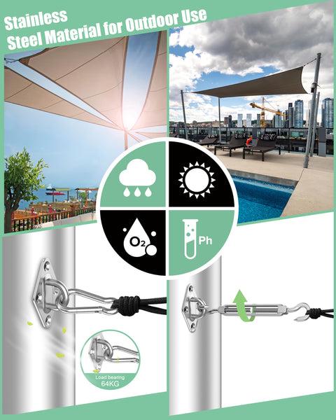 Heavy Duty Stainless Steel Shade Sail Hardware Kit 6 Inch Fittings 44 Pieces For Triangle And Rectangle Canopies All Weather Rustproof 304 Stainless Steel Outdoor Patio Garden Backyard Shade Setup