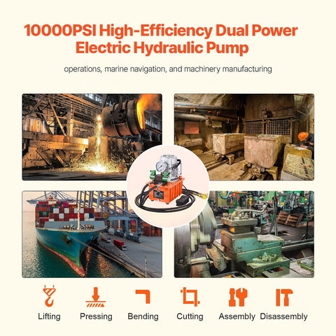 VEVOR 10000 PSI hydraulic electric pump with 750W copper motor and 8L power pack center product in industrial collage