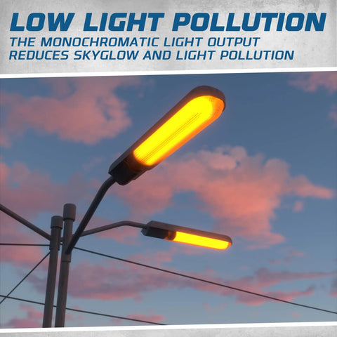 Low Pressure Sodium HID Clear Light Bulb 1800K Warm White BY22D Base, 55W Energy Efficient Lamp on street pole