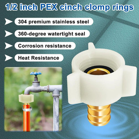 Six Pack PEX Swivel Adapters 1/2 Inch To 1/2 Inch Female NPT Brass Crimp Fittings For RV Plumbing PEX Faucet Connector Flexible Leak Free Pipe Connection Kit, 1/2 inch clamp ring