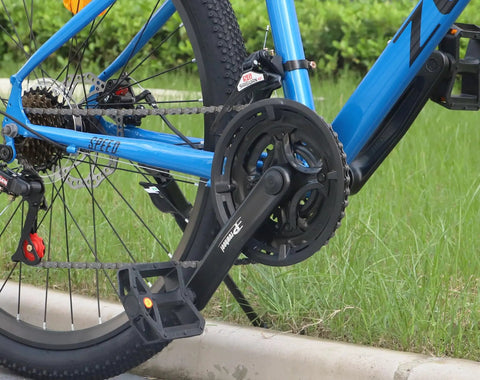 Three By Six Seven Eight Speed Mountain Bike Crankset 170mm With 42 34 24T Chainrings Square Taper on blue MTB