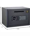 Digital Drop Safe Money Drop Box With Front Deposit Slot, Steel Security Safe With LED Keypad, Wall Or Floor Mount, Compact Black Safe, 0.54 Cubic Feet