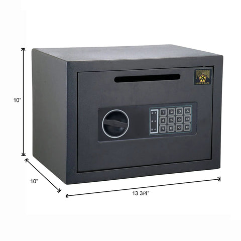 Digital Drop Safe Money Drop Box With Front Deposit Slot, Steel Security Safe With LED Keypad, Wall Or Floor Mount, Compact Black Safe, 0.54 Cubic Feet