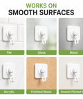 Heavy Duty Adhesive Hooks With 360 Degree Swivel Nail Free Wall Ceiling Mount Rotating Rack For Bathroom Kitchen Decor Tools No Drilling Peel Stick High Capacity Strong Support on smooth surfaces like tile, glass, and metal.