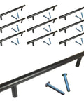 Sleek Matte Black Cabinet Handles And Drawer Pulls In A Nifty Ten Pack, featuring eight inch span and six inch spacing with screws.