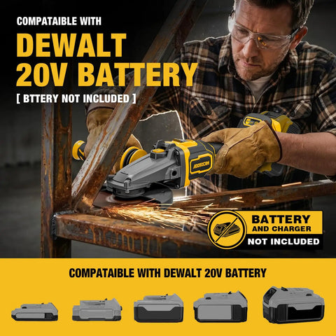 Ultra Slim Flathead Angle Grinder Fits Dewalt 20V Max Battery Tool Only shown in use for tight space grinding on metal.