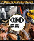 4 Inch Magnetic Dust Collection Fittings For Shop Vac Hose Quick Snap Connectors with magnets for easy workshop use.