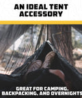 Person relaxing in hammock with bug net. Hammock Bug Net With Universal Fit For Single Or Double Setups, Mosquito Mesh For Camping, Hiking, Backpacking, And Outdoor Use, Lightweight, Easy Setup, Sleep Easy From Flies And Gnats.