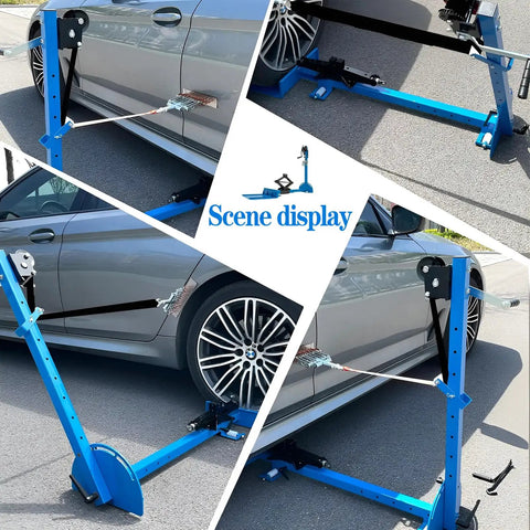 Blue Car Body Sheet Metal Repair Kit With Adjustable Dent Puller for Doors Wheel Arches Wing Panels and Sills in action