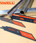2 Pack Tungsten Carbide Reciprocating Saw Blades 8 TPI Heavy Duty For Thick Metal Cast Iron And Stainless Steel Demolition Ready Industrial Cutting 6 Inch Beast Mode Cuts displayed with metal pipes