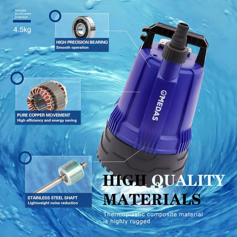 Go To Submersible Water Pump For Ponds, Pools, Basements And Drains 1/2 HP 1700 GPH with thermoplastic body and copper motor
