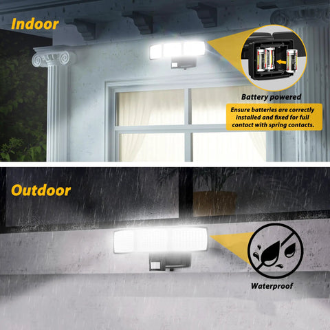 Wireless Battery Powered Motion Sensor Flood Light 1500 Lumens Super Bright IP65 Waterproof Security Spotlight With Wide Angle Detection For Yard Driveway Garage No Wiring Hassle