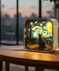 3D Wooden Puzzle Night Light For Adults And Teens, Dope DIY Craft Kit With Touch Light, Van Gogh Cat Design on wooden table