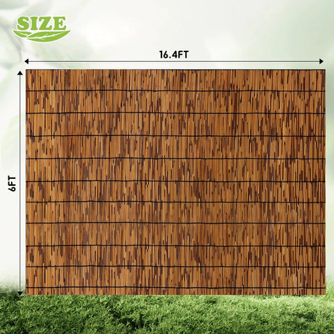 Natural Bamboo Reed Fence 6 Ft High By 16.4 Ft Long Privacy Screen for garden, balcony, backyard, and patio brown eco-friendly