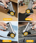 Get Your Hands On This Ridiculously Smooth Rroetxi Cordless Electric Cutter cutting through cardboard, fabric, leather, and carpet.