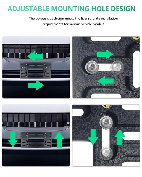 Universal Front License Plate Mount Bracket With Copper Threaded Inserts for adjustable installation in 6x12 inch frame