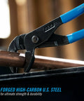 GripLock Tongue And Groove Pliers Set 9.5 Inch on copper pipe, forged high carbon steel for heavy duty jobs, Made In USA