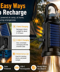 4 Pack Solar Camping Lanterns Portable LED USB Rechargeable Emergency Lights showing solar and USB-C charging options outdoors