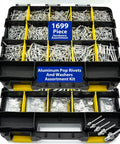 1699 Piece Aluminum Steel Pop Rivets And Washers Kit With Double Sided Storage Box 25 Sizes From 3/32 Inch To 1/4 Inch