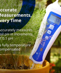 Soil pH Pen Digital Meter And Water Test Kit For Hydroponics And Indoor Grow Rooms, Easy Calibration, Temperature Reading, Lab Quality Glass Probe measuring soil pH in pot