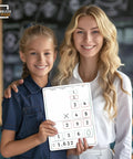 Teacher and student holding Multiplication Practice 9x12 Small Whiteboard Dry Erase Sheets Pack of 10 Classroom Math Manipulatives
