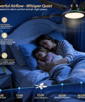 RGB Tropical Outdoor Palm Leaf Ceiling Fans with Light,52” Black Flush Mount in a cozy bedroom setting, providing a soft glow.