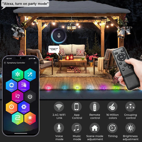 Dope 20 Pack LED Deck Lights Kit 1.77 Inch RGBW IC Multicolor Dynamic Low Voltage Recessed Landscape Lights with app and remote control.